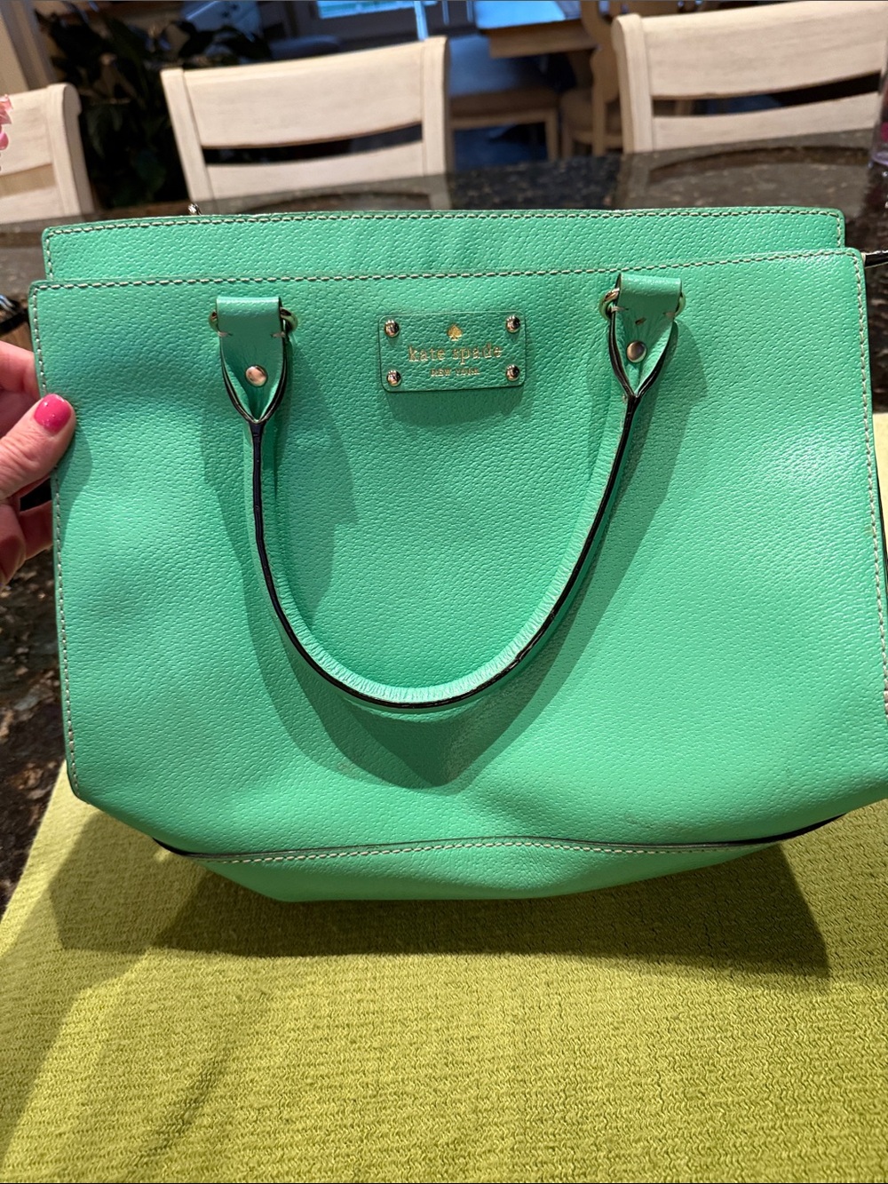 kate spade mint green pebbled leather tote